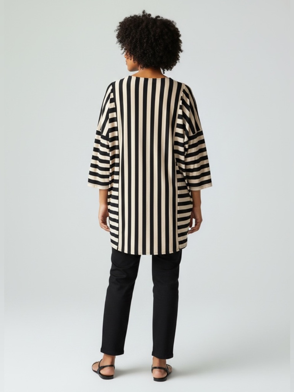 Chico's Zenergy Black and Beige Striped Tunic Top - Picture 6 of 8